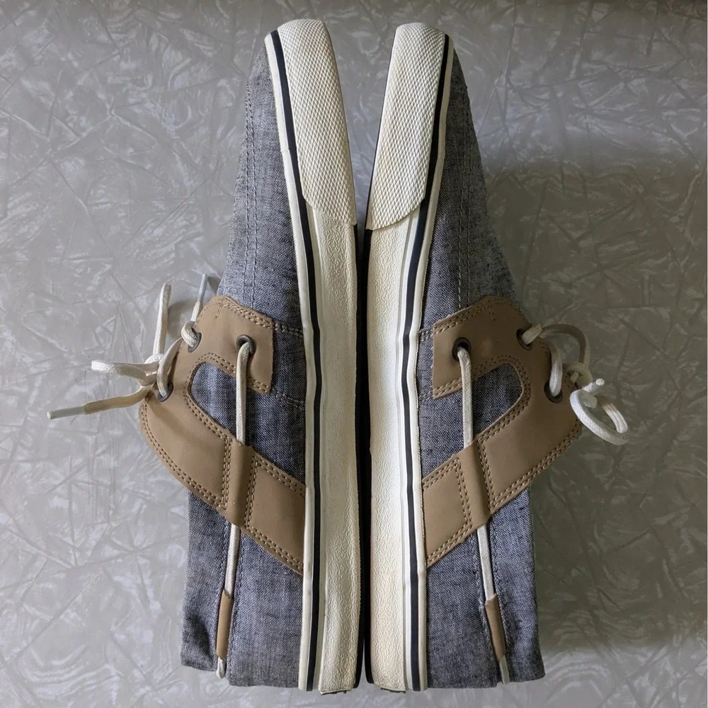 Tommy Bahama Mens Blue Grey Canvas Boat Shoes Loafers Size 11.5D Cork Footbed